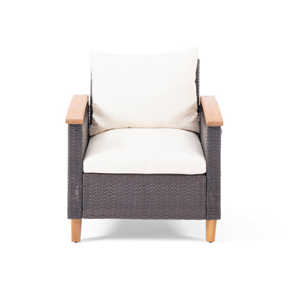 Teak Rattan Patio Chat Set - 3 Piece Outdoor Furniture