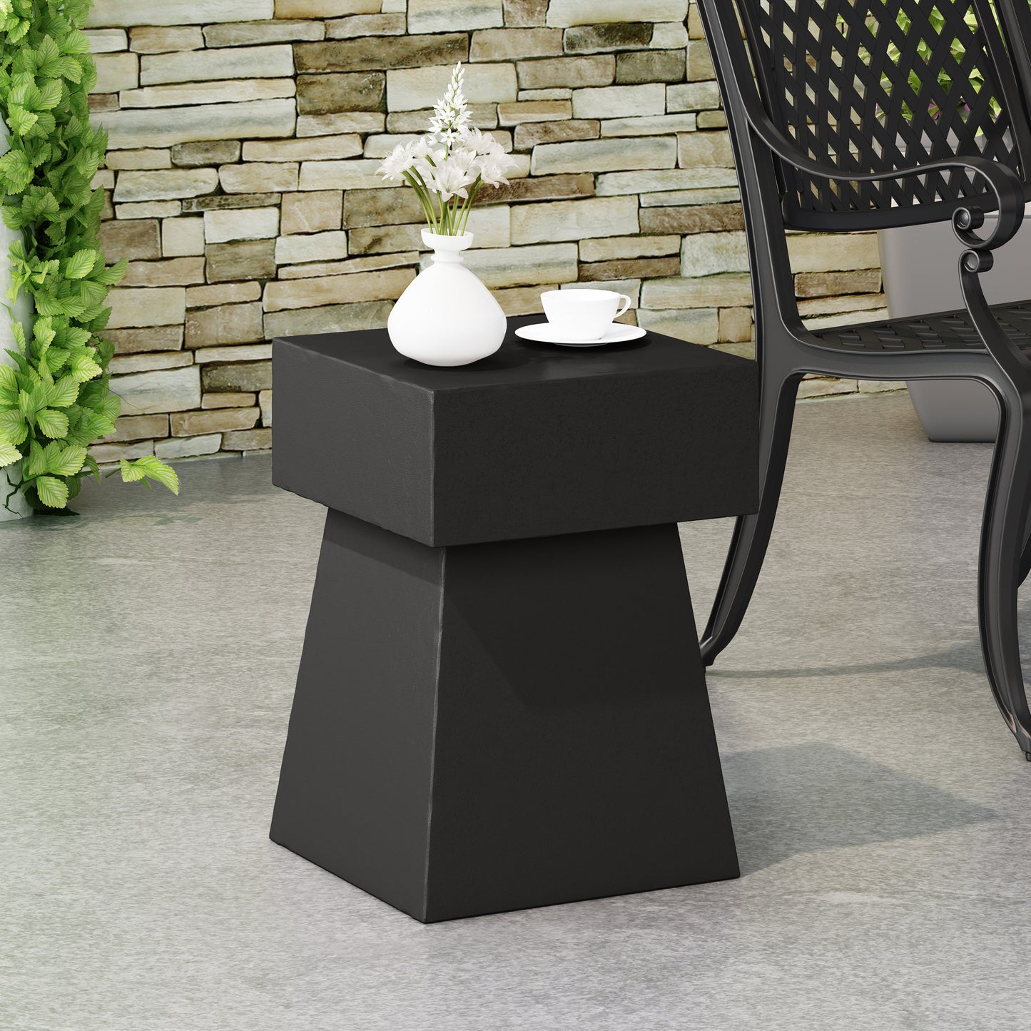 Black Magnesium Oxide Side Table for Garden Patio Use