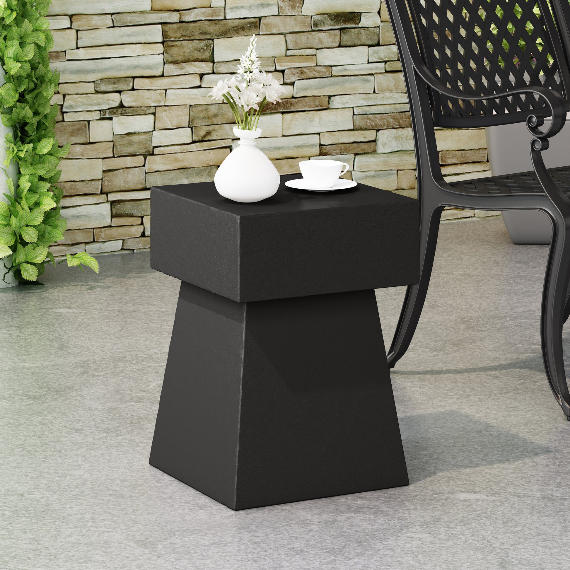 Black Magnesium Oxide Side Table for Garden Patio Use