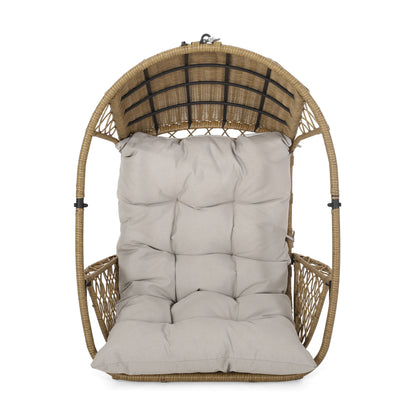Brown+Beige Outdoor Basket Chair for Garden Patio Seating
