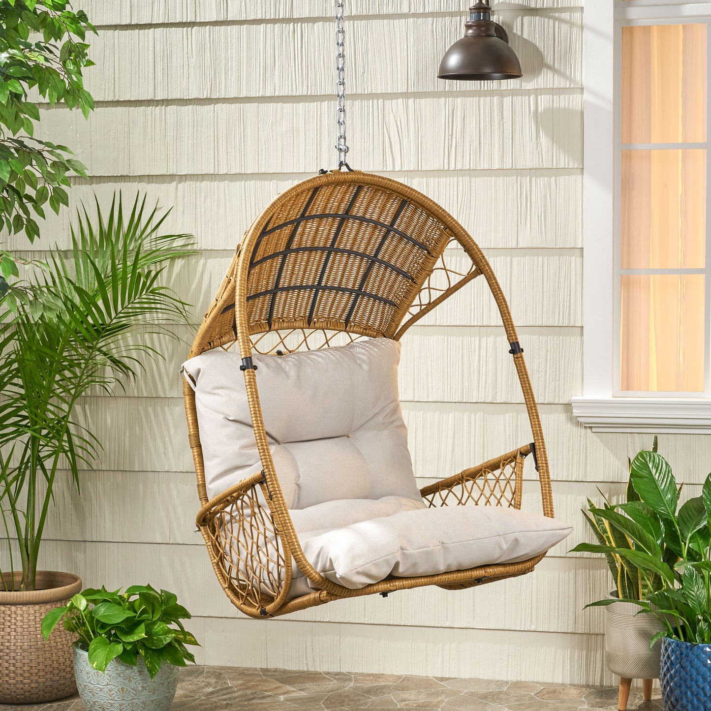 Brown+Beige Outdoor Basket Chair for Garden Patio Seating