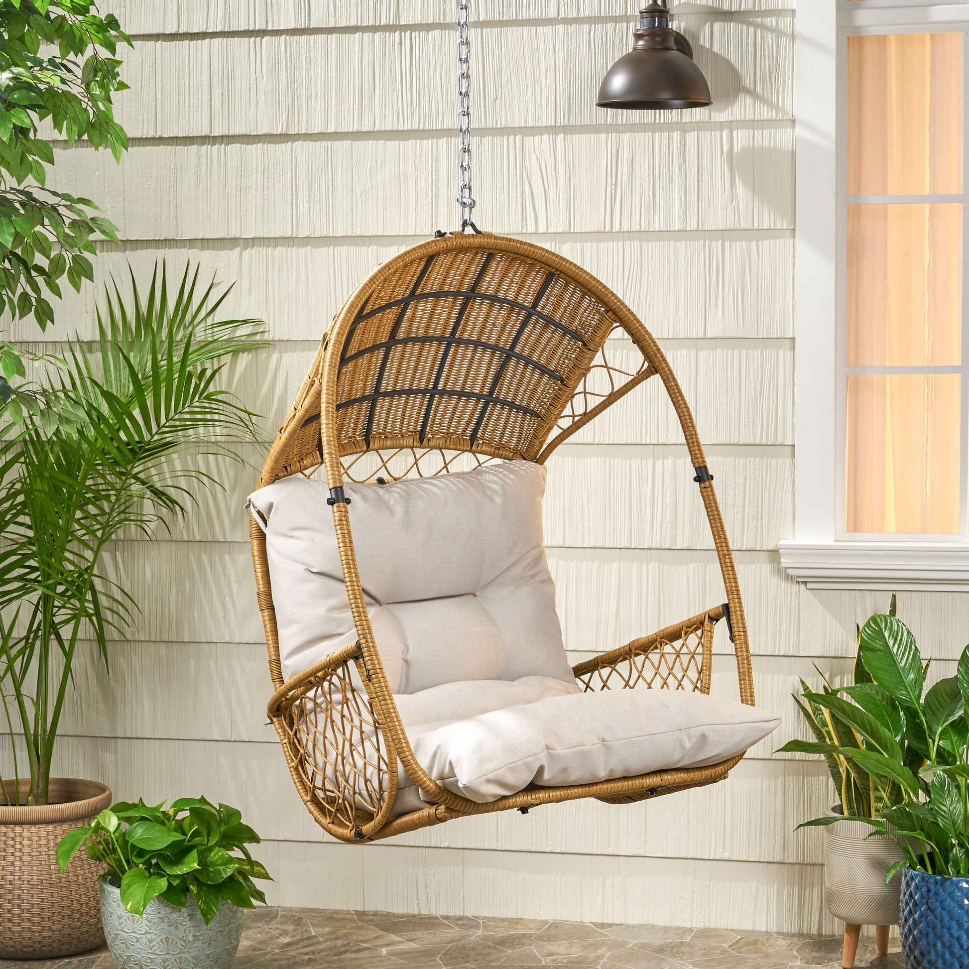 Brown+Beige Outdoor Basket Chair for Garden Patio Seating