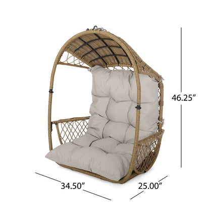 Brown+Beige Outdoor Basket Chair for Garden Patio Seating