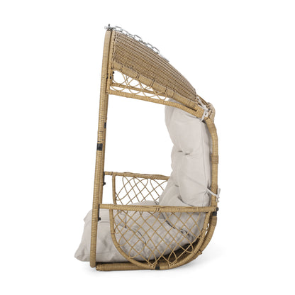 Brown+Beige Outdoor Basket Chair for Garden Patio Seating