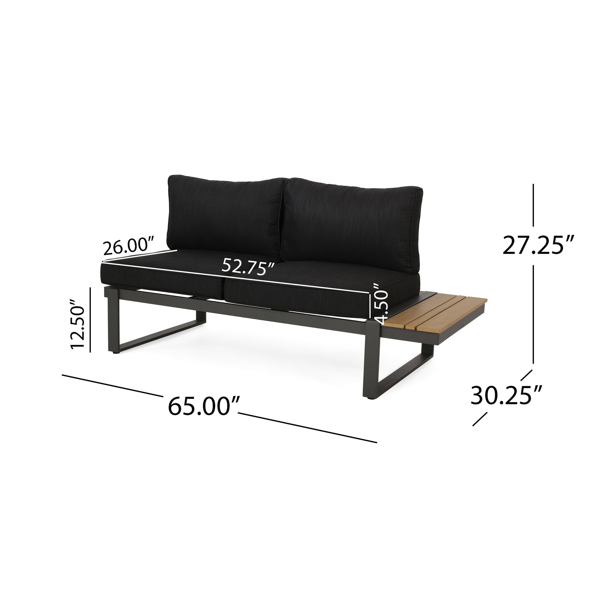 Dark Grey Acacia Wood Patio Loveseat Set - 65" Outdoor Sofa