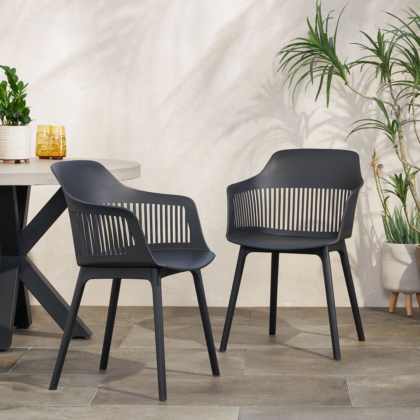 Black Polypropylene Patio Chair Set for Garden or Poolside