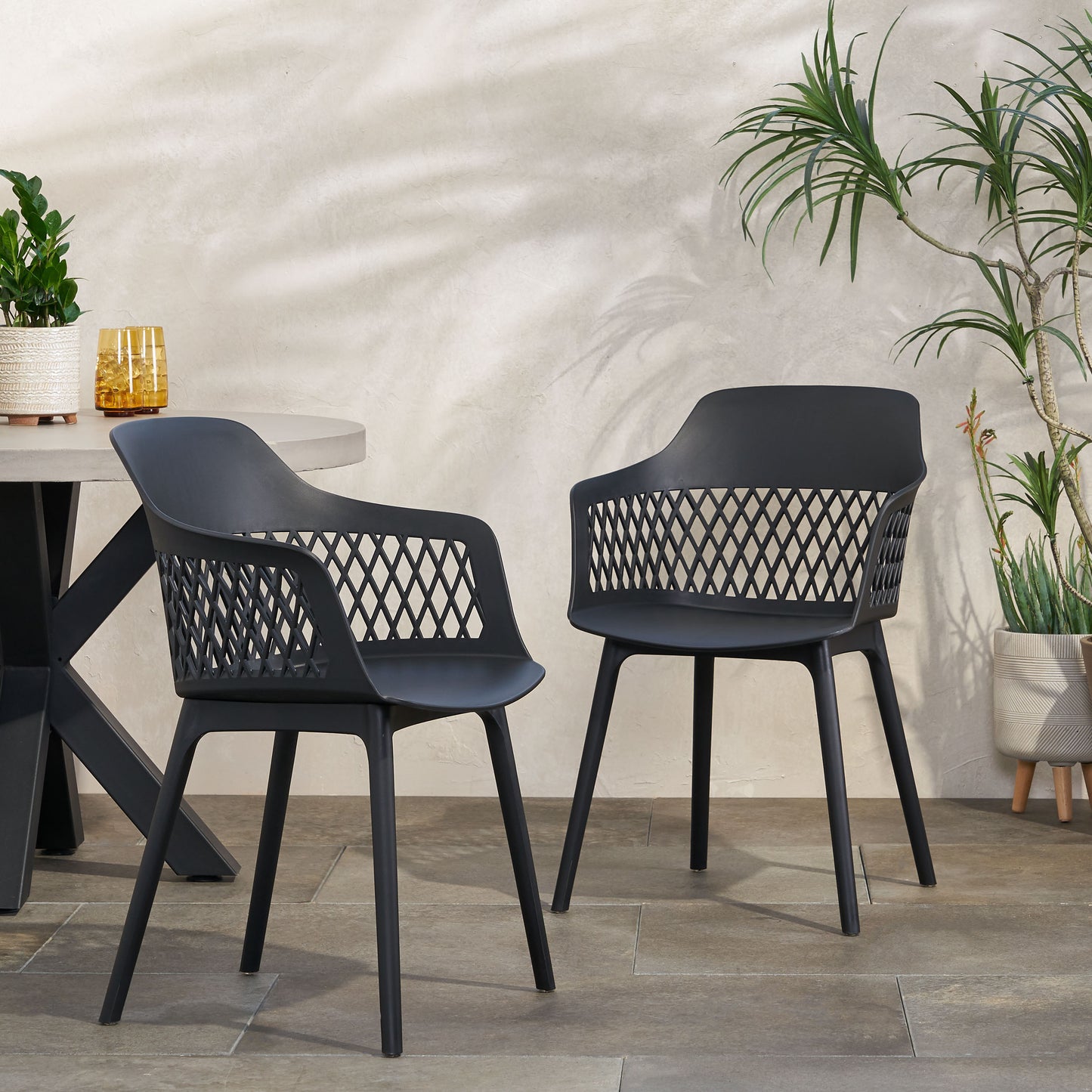Black Polypropylene Patio Chair Set - 3 Piece Outdoor Furniture