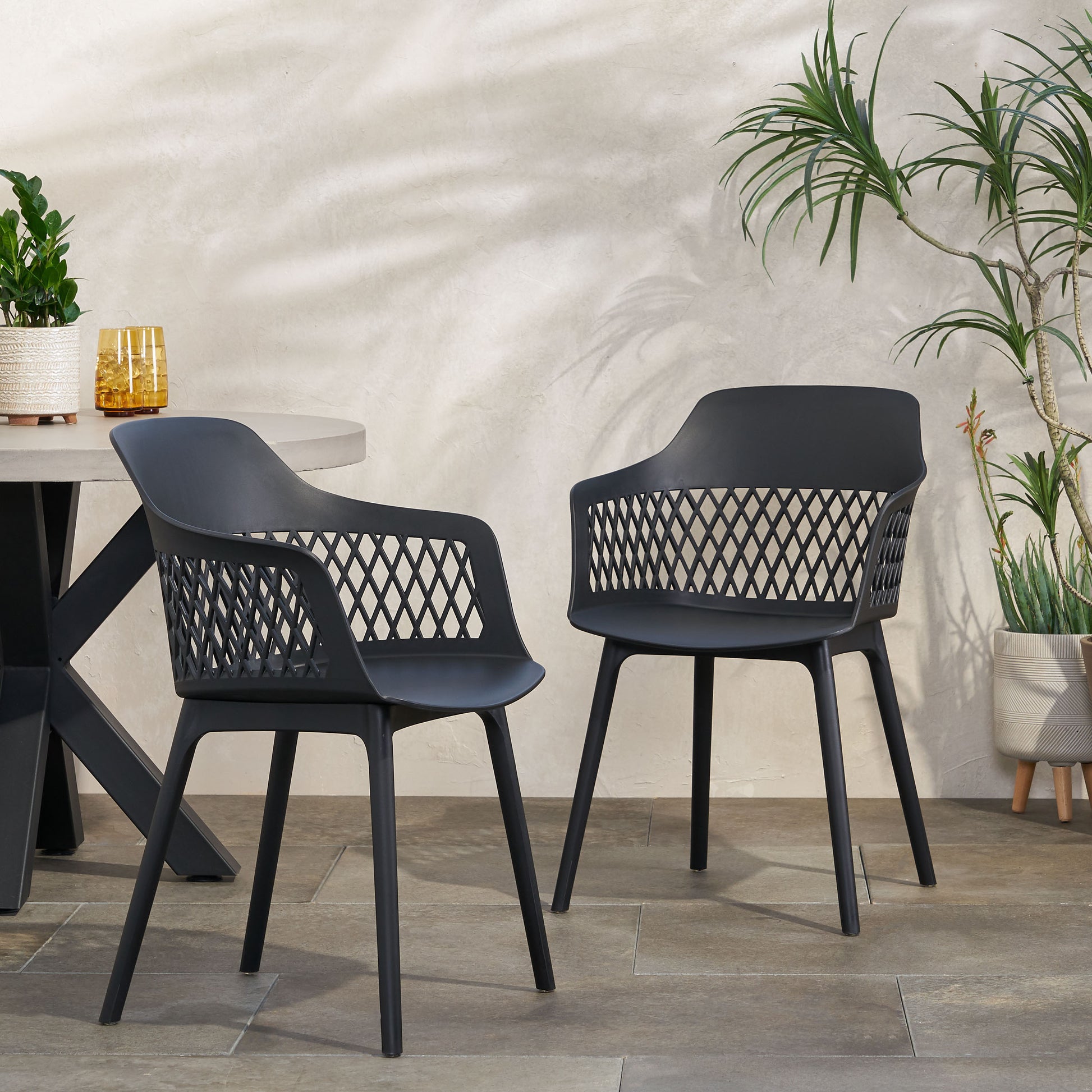 Black Polypropylene Patio Chair Set - 3 Piece Outdoor Furniture