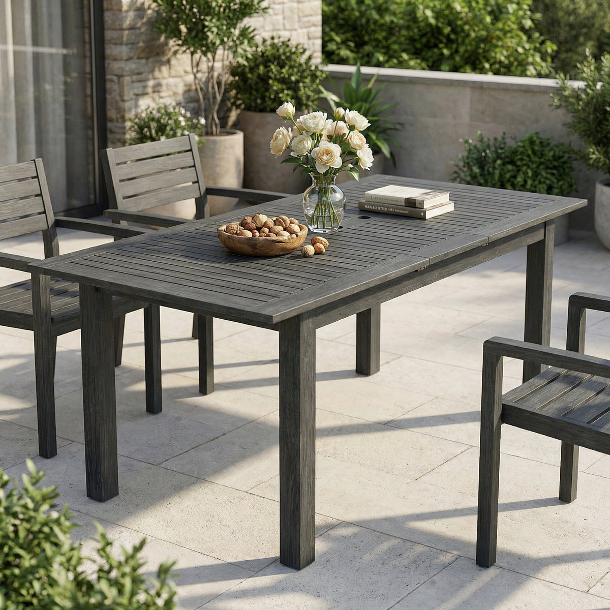 Dark Grey Acacia Wood Expandable Outdoor Dining Table - 63"
