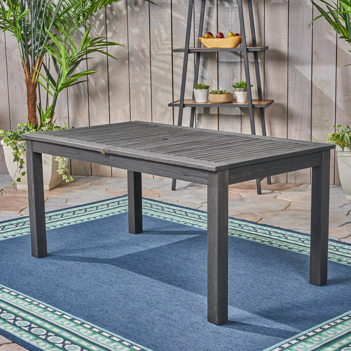 Dark Grey Acacia Wood Expandable Outdoor Dining Table - 63"