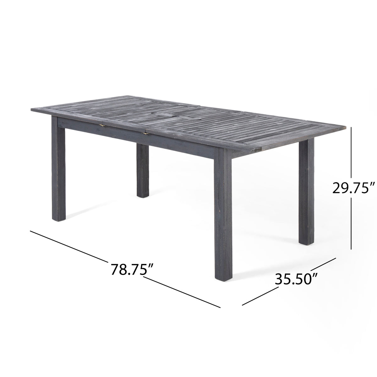 Dark Grey Acacia Wood Expandable Outdoor Dining Table - 63"
