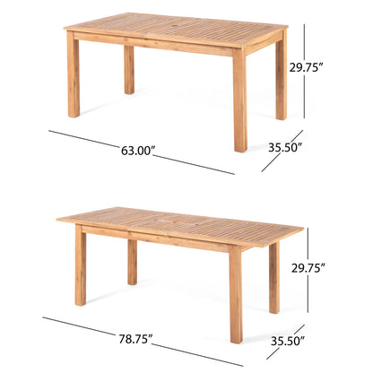 Expandable Acacia Wood Outdoor Dining Table for Garden or Poolside