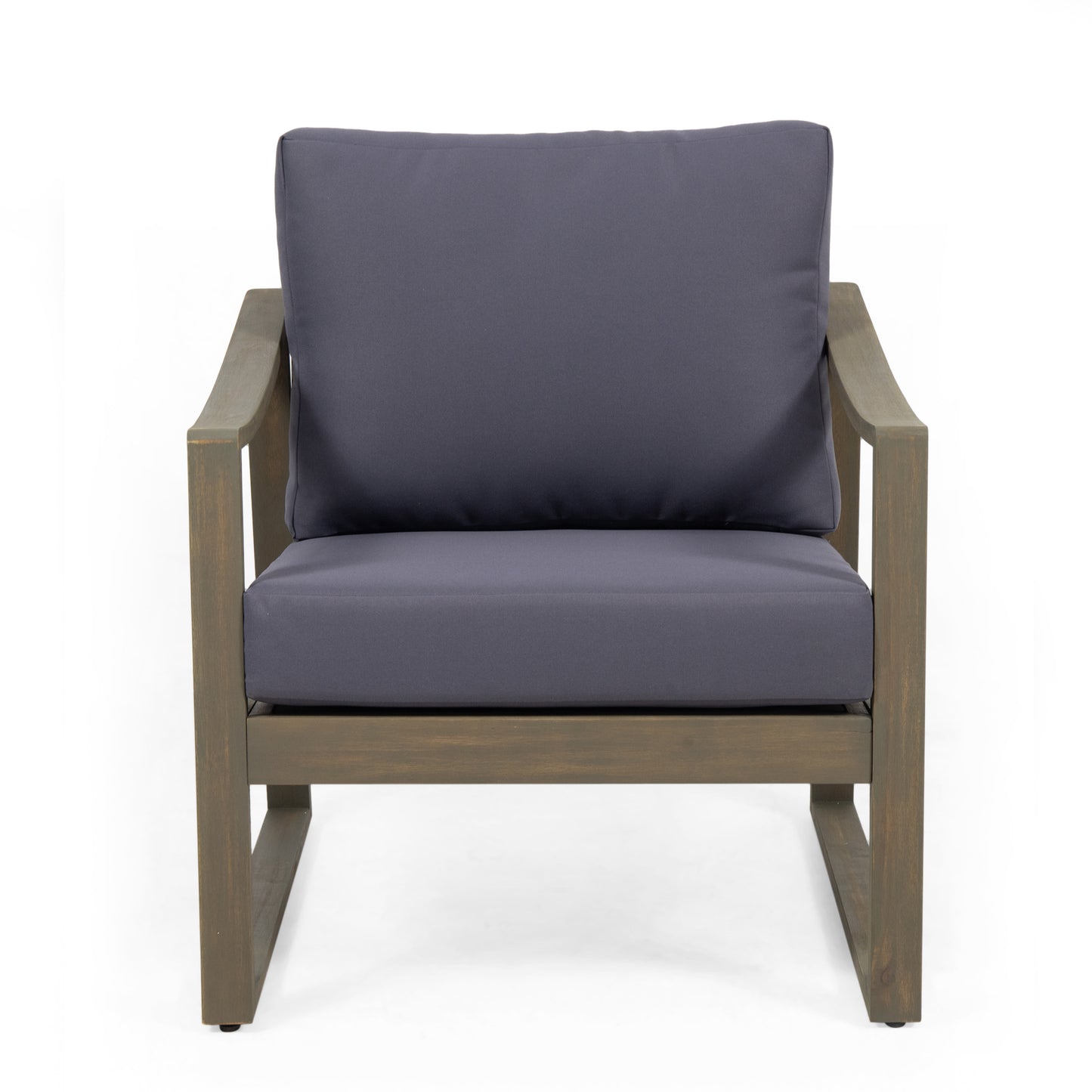 Acacia Wood Dark Grey Patio Chair with Slat Panel and Sloped Arms