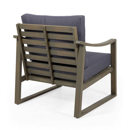 Acacia Wood Dark Grey Patio Chair with Slat Panel and Sloped Arms