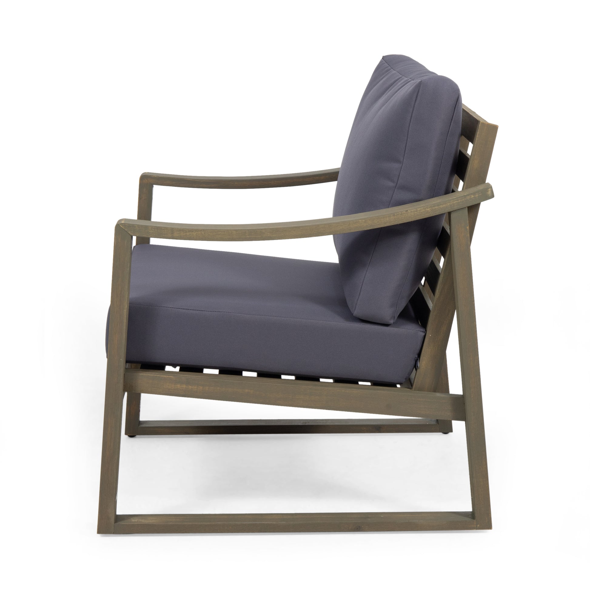 Acacia Wood Dark Grey Patio Chair with Slat Panel and Sloped Arms