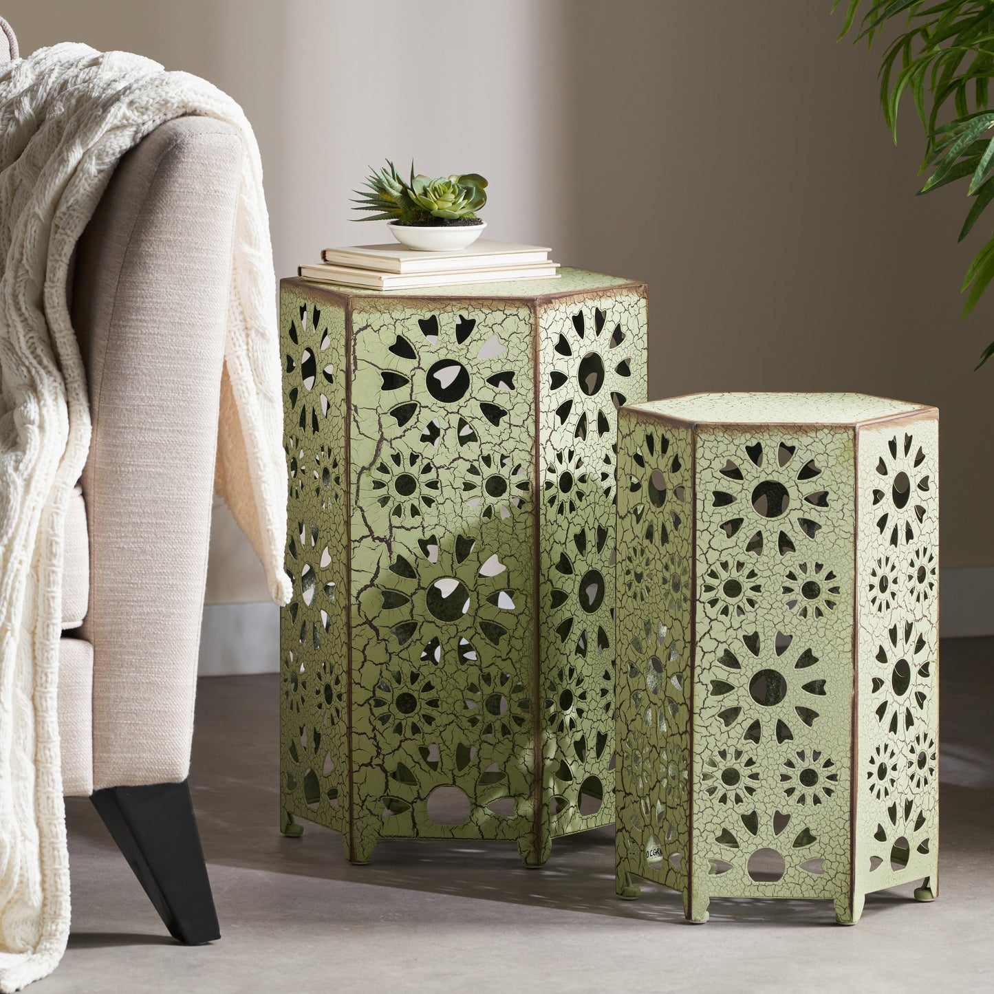 Green Iron Outdoor Tables Set - 2 Sizes