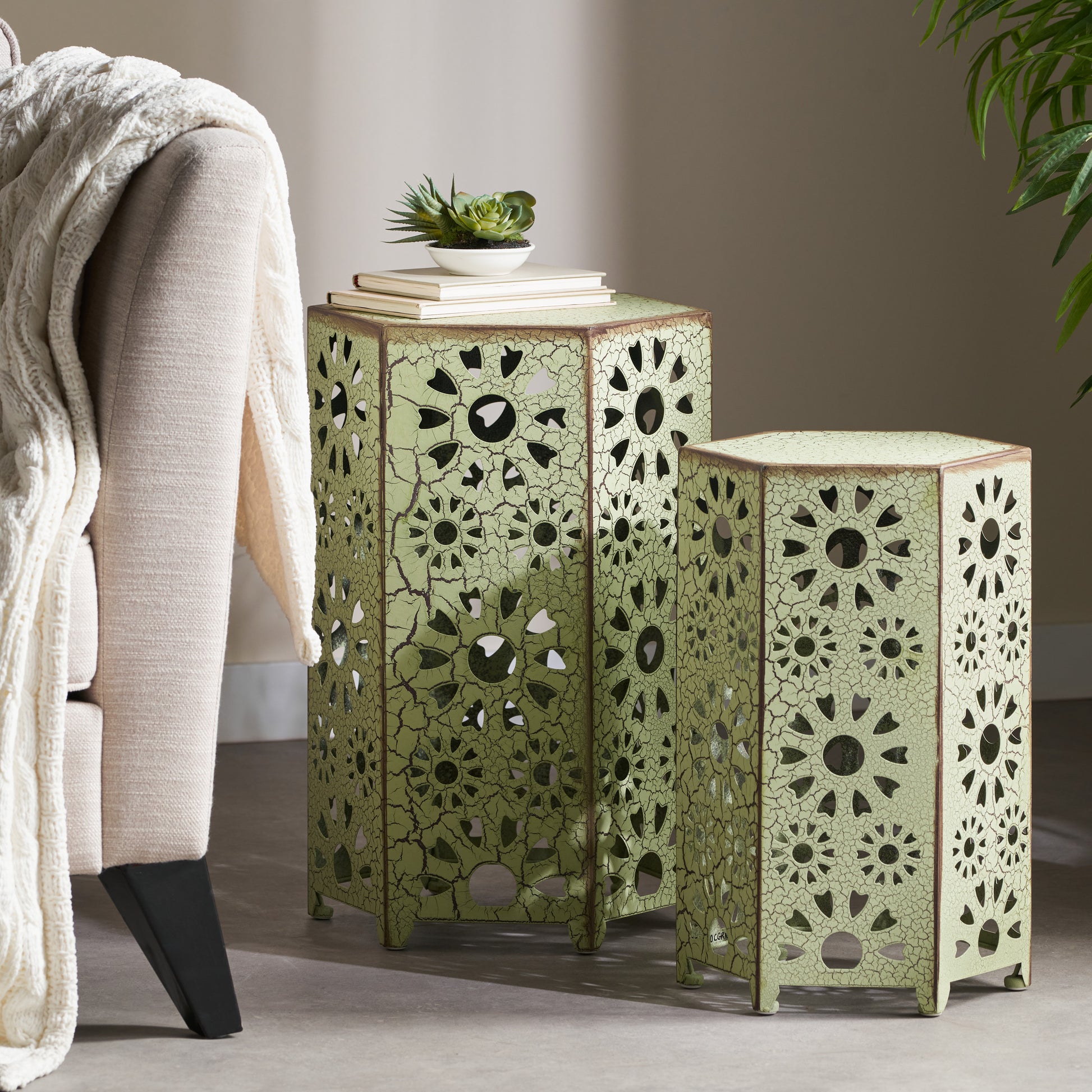 Green Iron Outdoor Tables Set - 2 Sizes