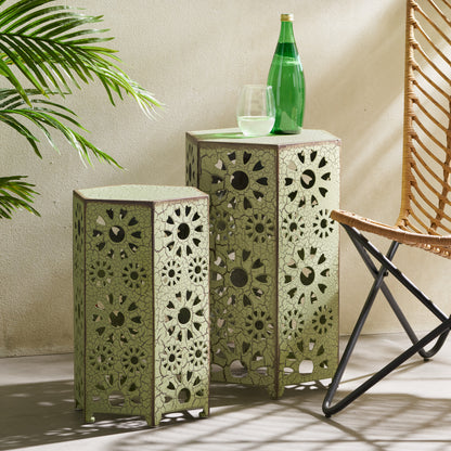 Green Iron Outdoor Tables Set - 2 Sizes