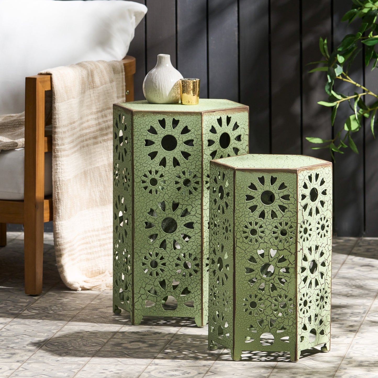 Green Iron Outdoor Tables Set - 2 Sizes
