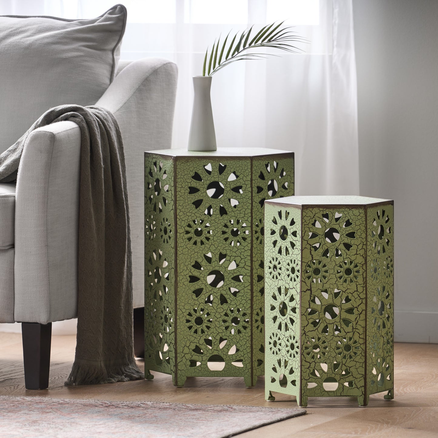 Green Iron Outdoor Tables Set - 2 Sizes