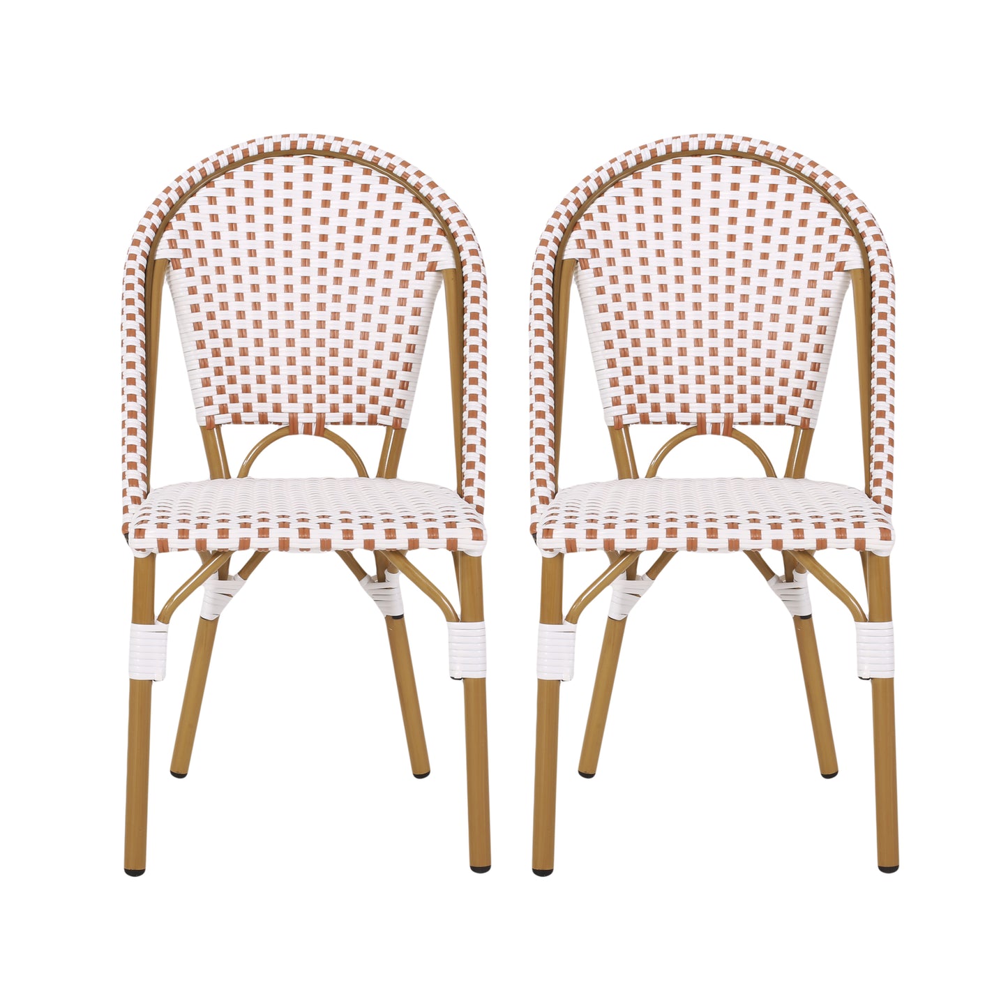 Rust Red & White Rattan Bistro Chair Set - 2 Person Outdoor Seating
