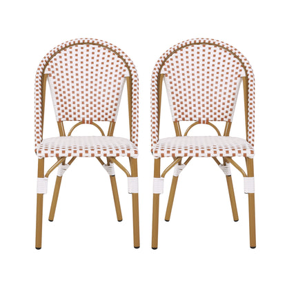 Rust Red & White Rattan Bistro Chair Set - 2 Person Outdoor Seating