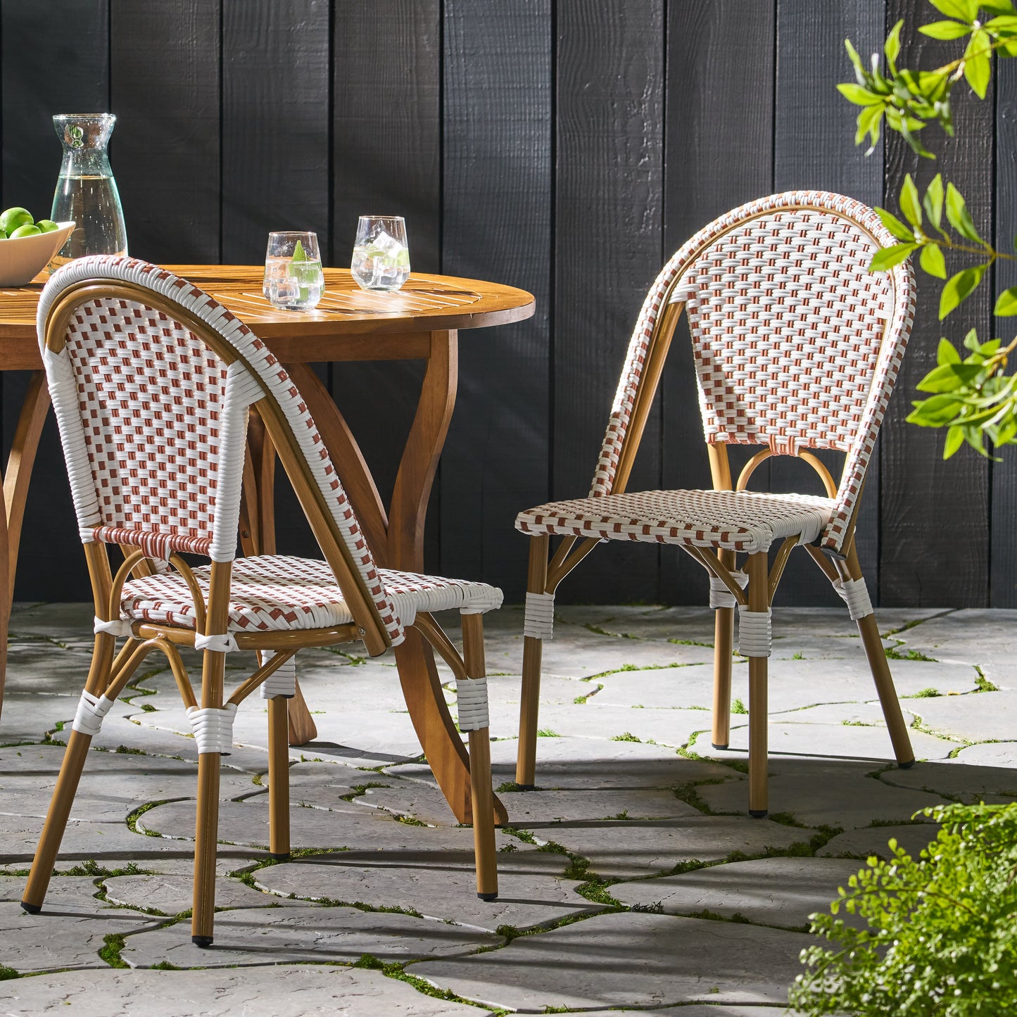 Rust Red & White Rattan Bistro Chair Set - 2 Person Outdoor Seating