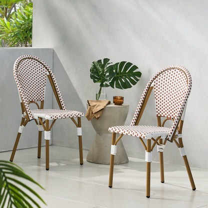Rust Red & White Rattan Bistro Chair Set - 2 Person Outdoor Seating