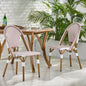 Outdoor PE Ratten and Aluminum French Bistro Chairs, Set of 2, Rusted Red & White, Bamboo Print Finish