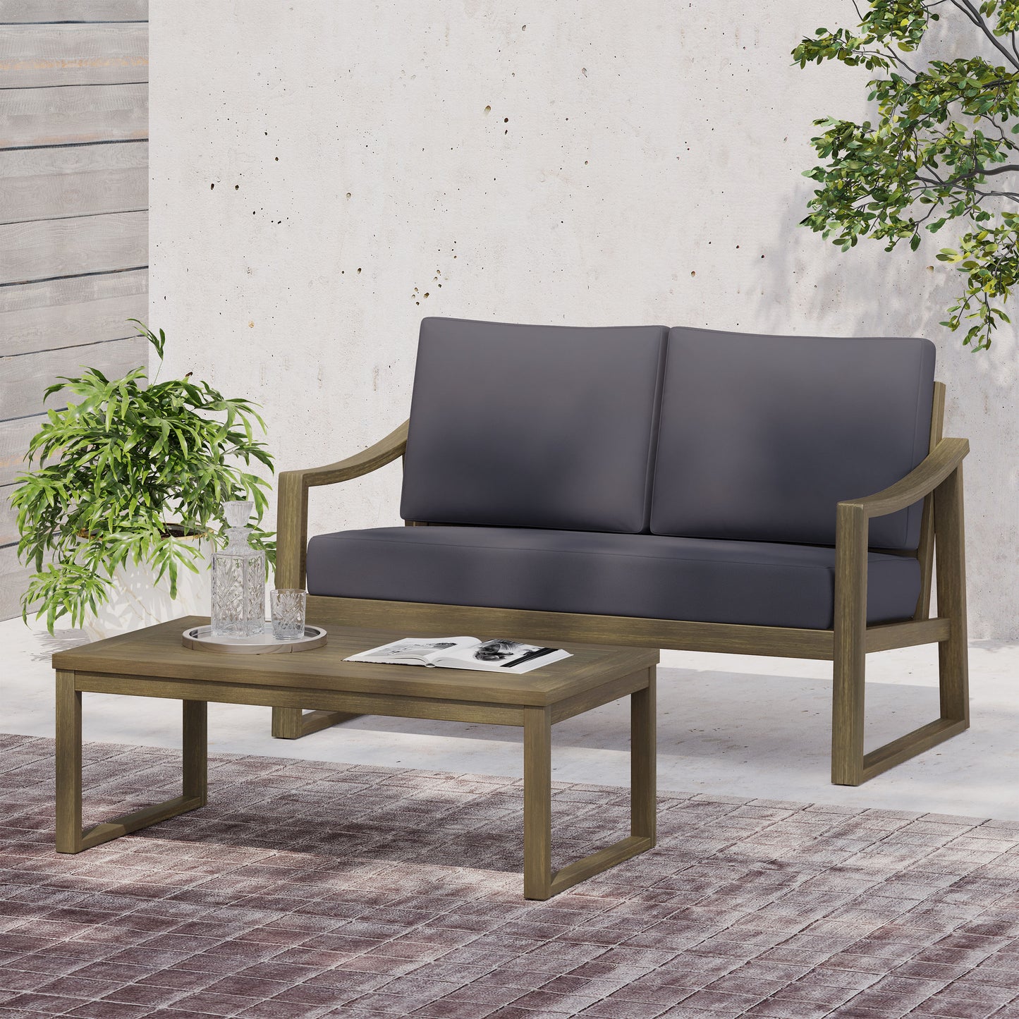 Dark Grey Acacia Wood Patio Furniture Set for Poolside Living
