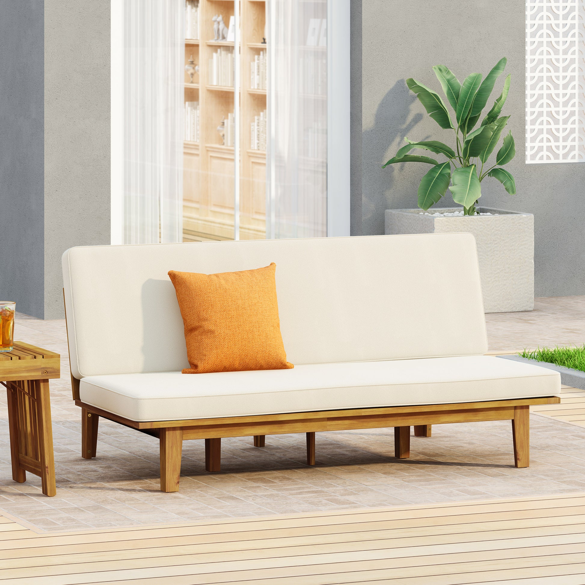 Beige Acacia Wood Patio Daybed - Outdoor Furniture