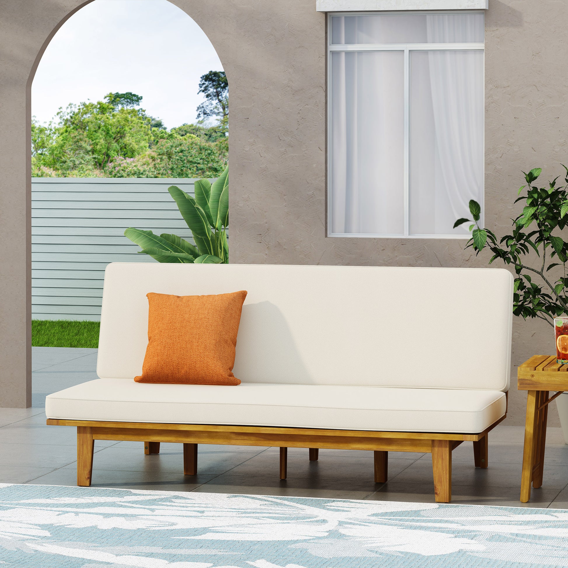 Beige Acacia Wood Patio Daybed - Outdoor Furniture