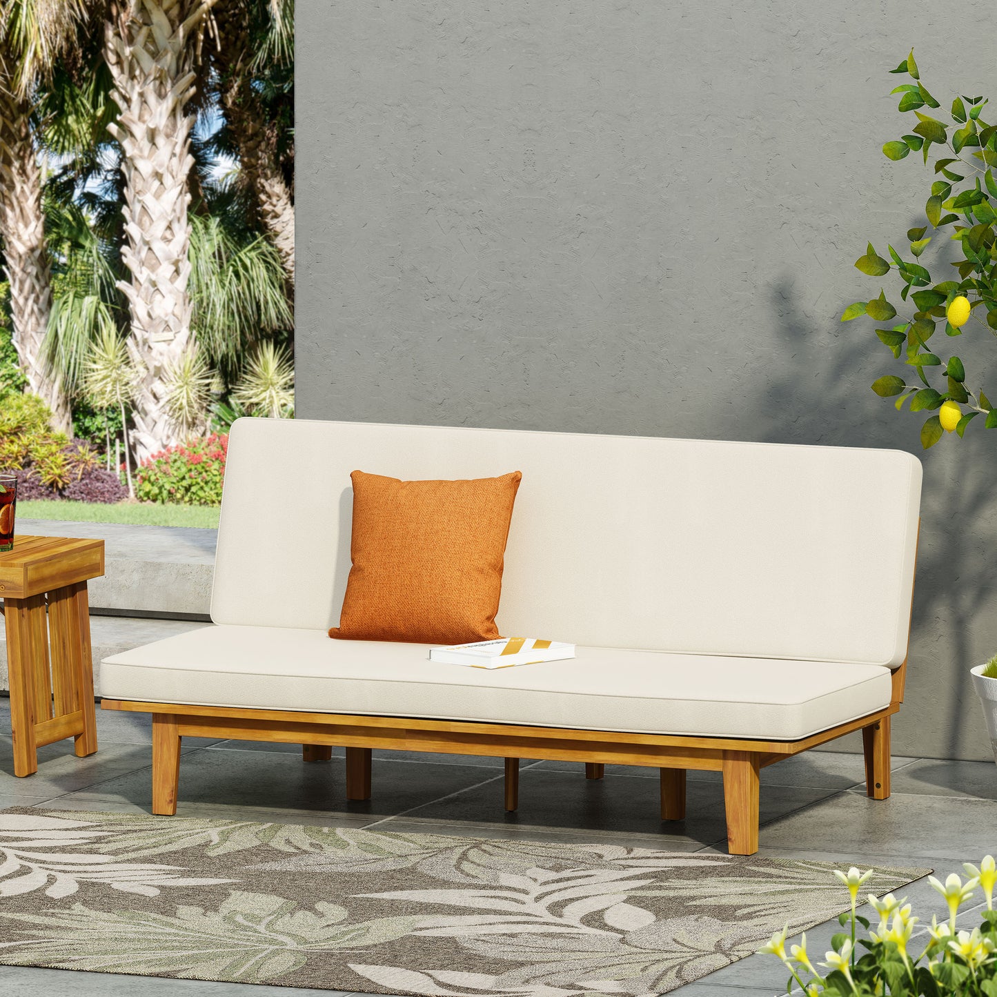 Beige Acacia Wood Patio Daybed - Outdoor Furniture