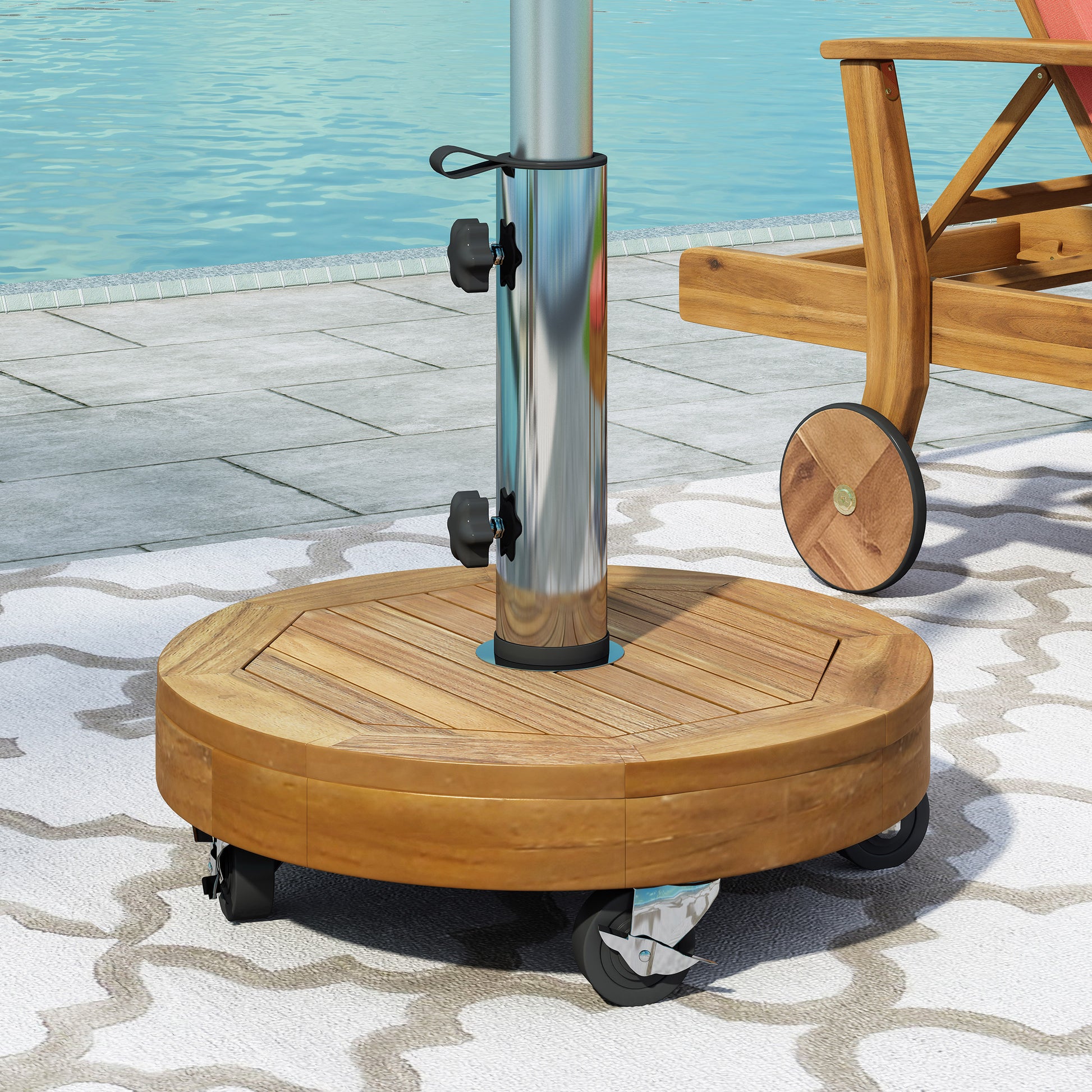 Teak Concrete Umbrella Base - Outdoor Shade