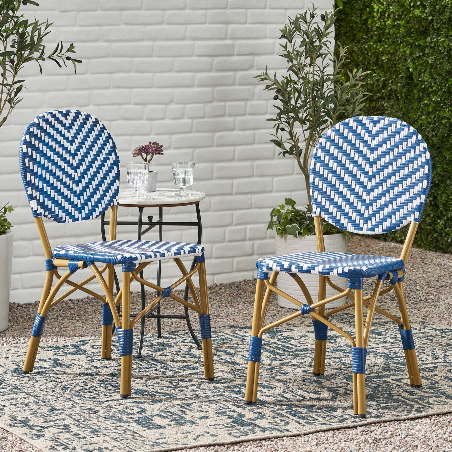 Navy Blue White 2 Person Patio Bistro Set Outdoor Seating