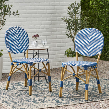 Navy Blue White 2 Person Patio Bistro Set Outdoor Seating