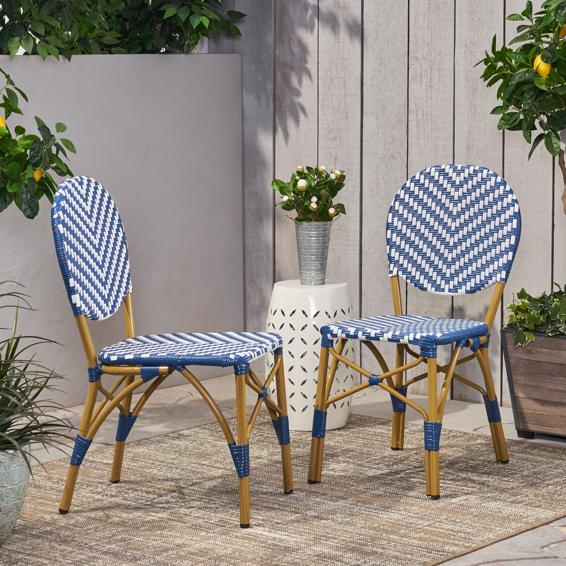 Navy Blue White 2 Person Patio Bistro Set Outdoor Seating