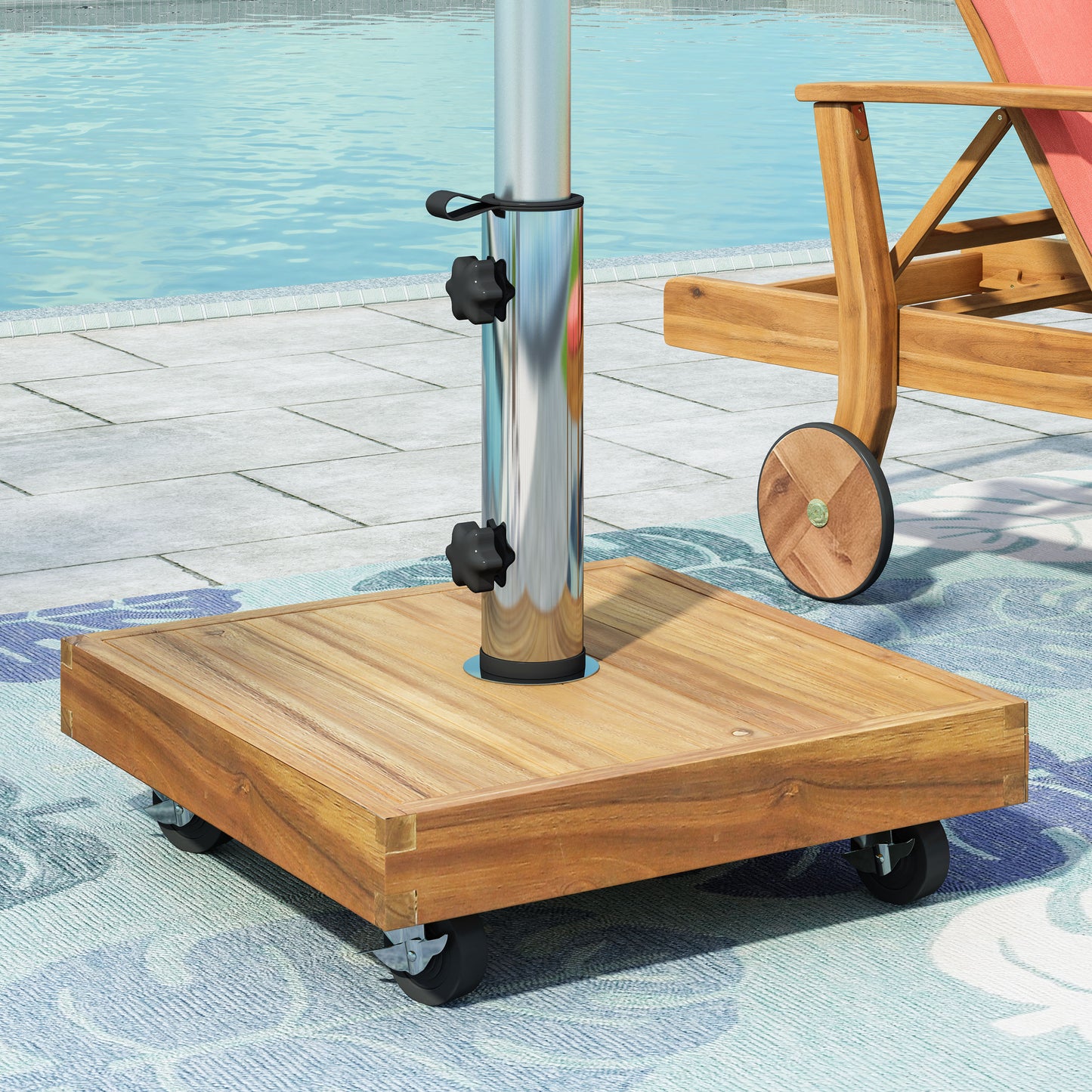 Ralph Square Umbrella Base - Teak Concrete Shade Foundation