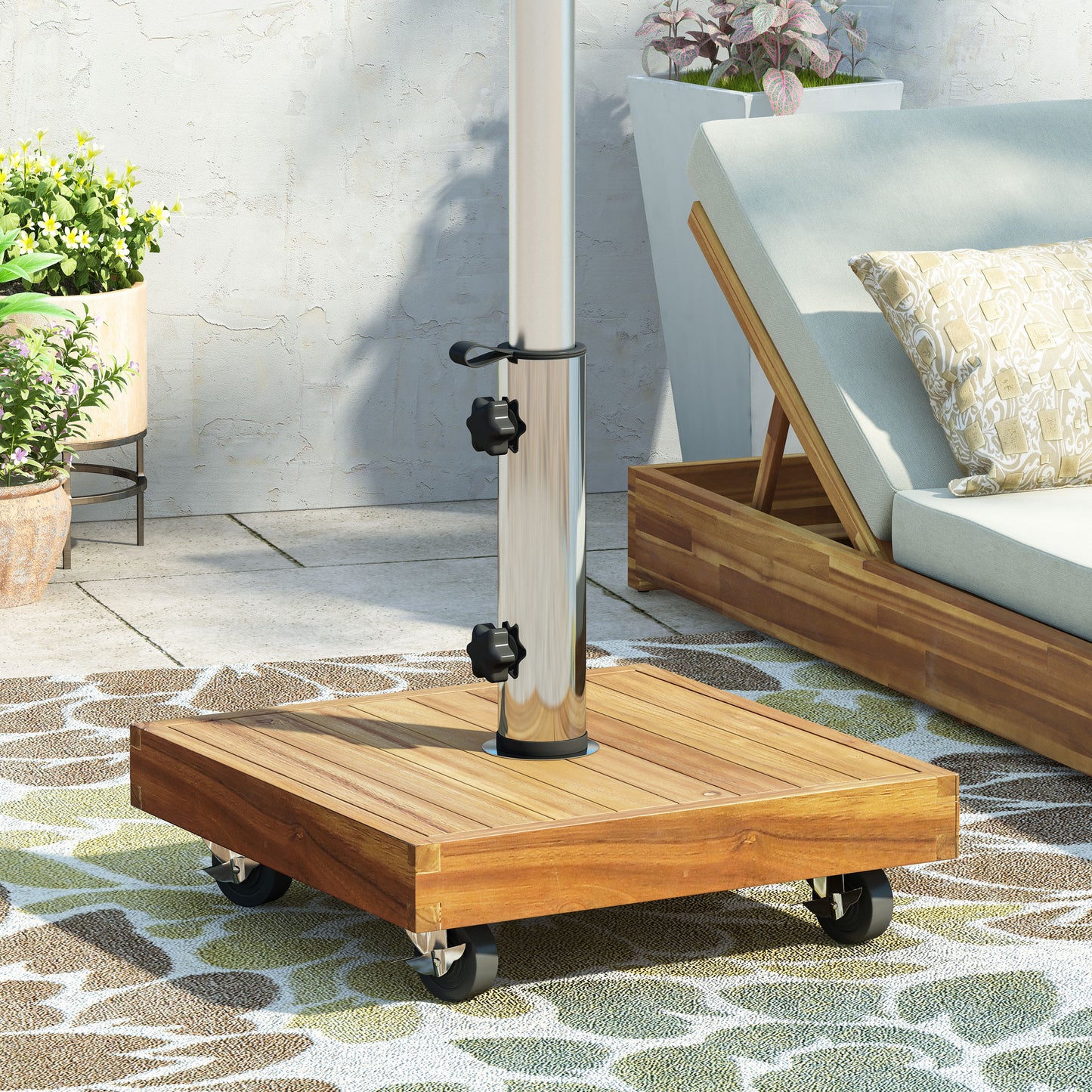 Ralph Square Umbrella Base - Teak Concrete Shade Foundation