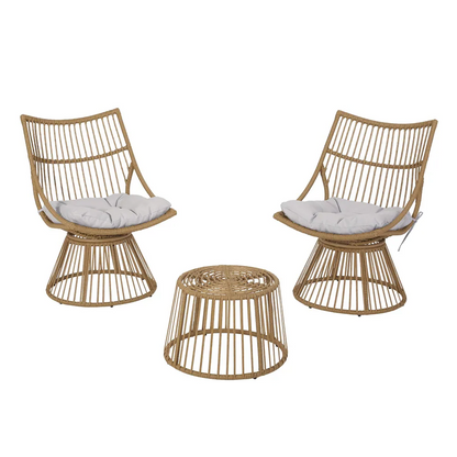 Light Brown Wicker Patio Chair & Side Table Set
