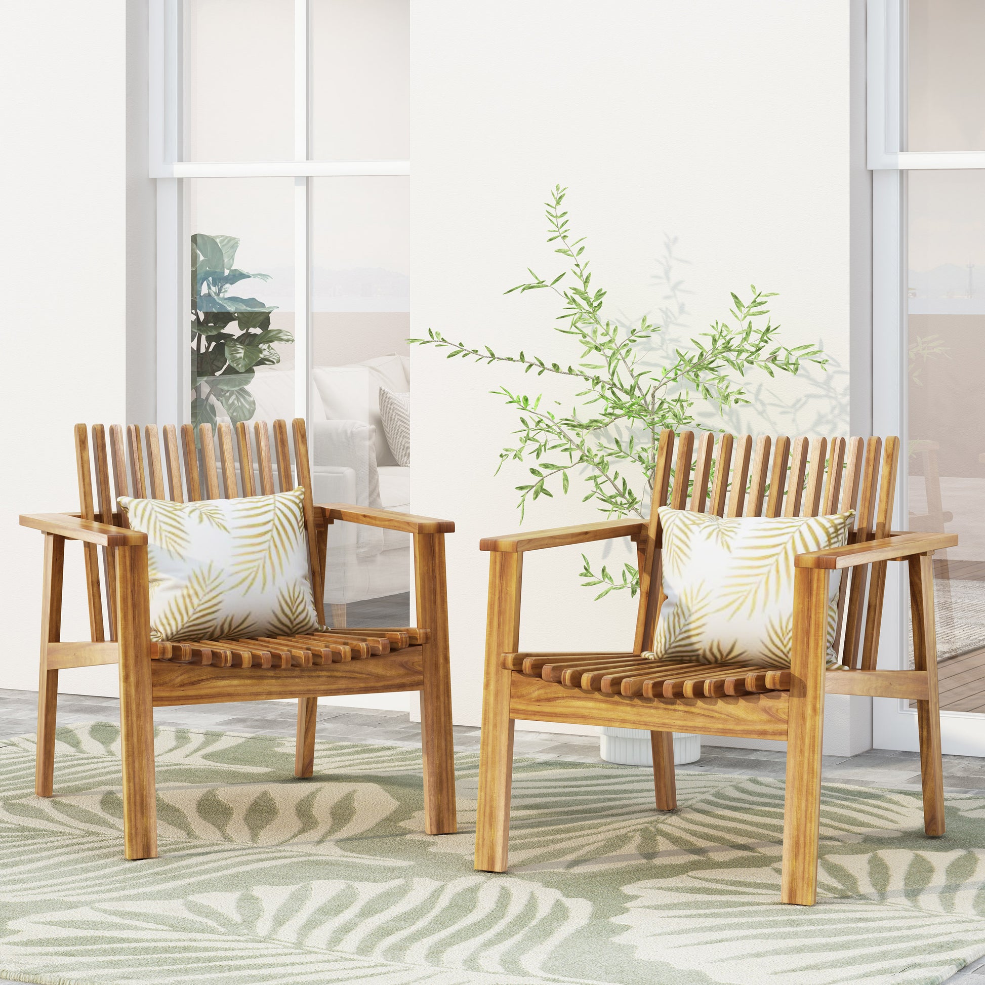 Acacia Wood Club Chairs Set - 2 Outdoor Patio Chairs