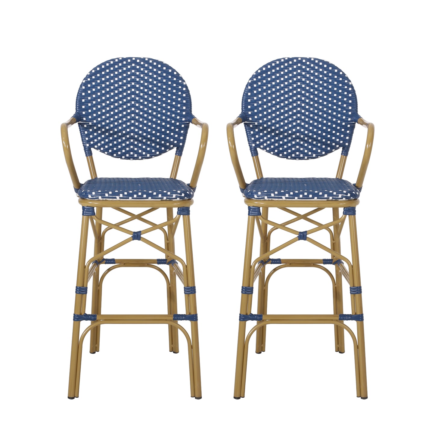 Navy Blue 2 Person Patio Barstool Set Aluminum Rattan