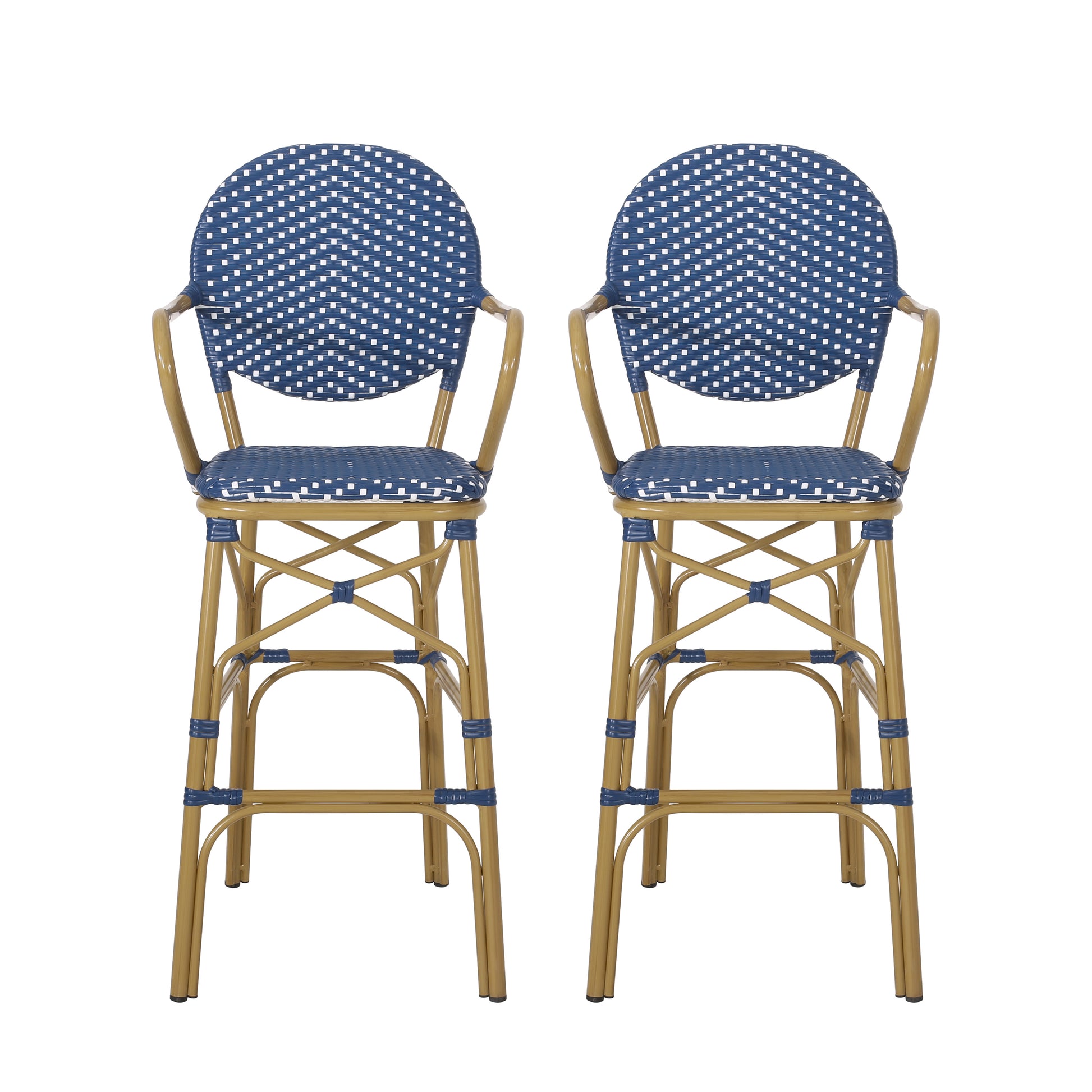 Navy Blue 2 Person Patio Barstool Set Aluminum Rattan