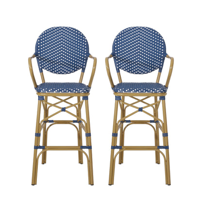 Navy Blue 2 Person Patio Barstool Set Aluminum Rattan