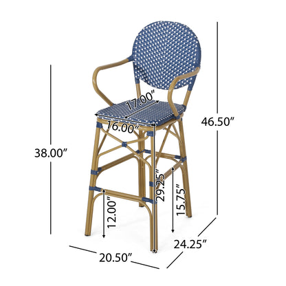 Navy Blue 2 Person Patio Barstool Set Aluminum Rattan