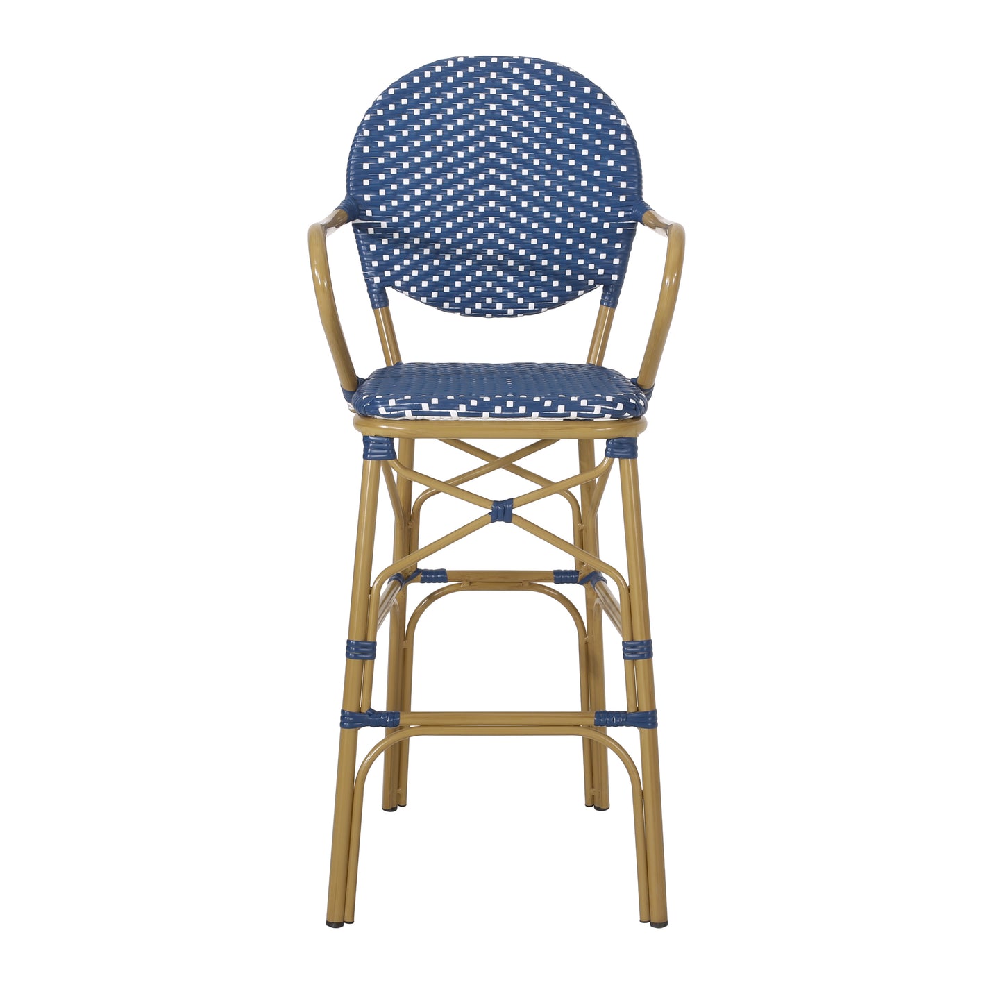 Navy Blue 2 Person Patio Barstool Set Aluminum Rattan