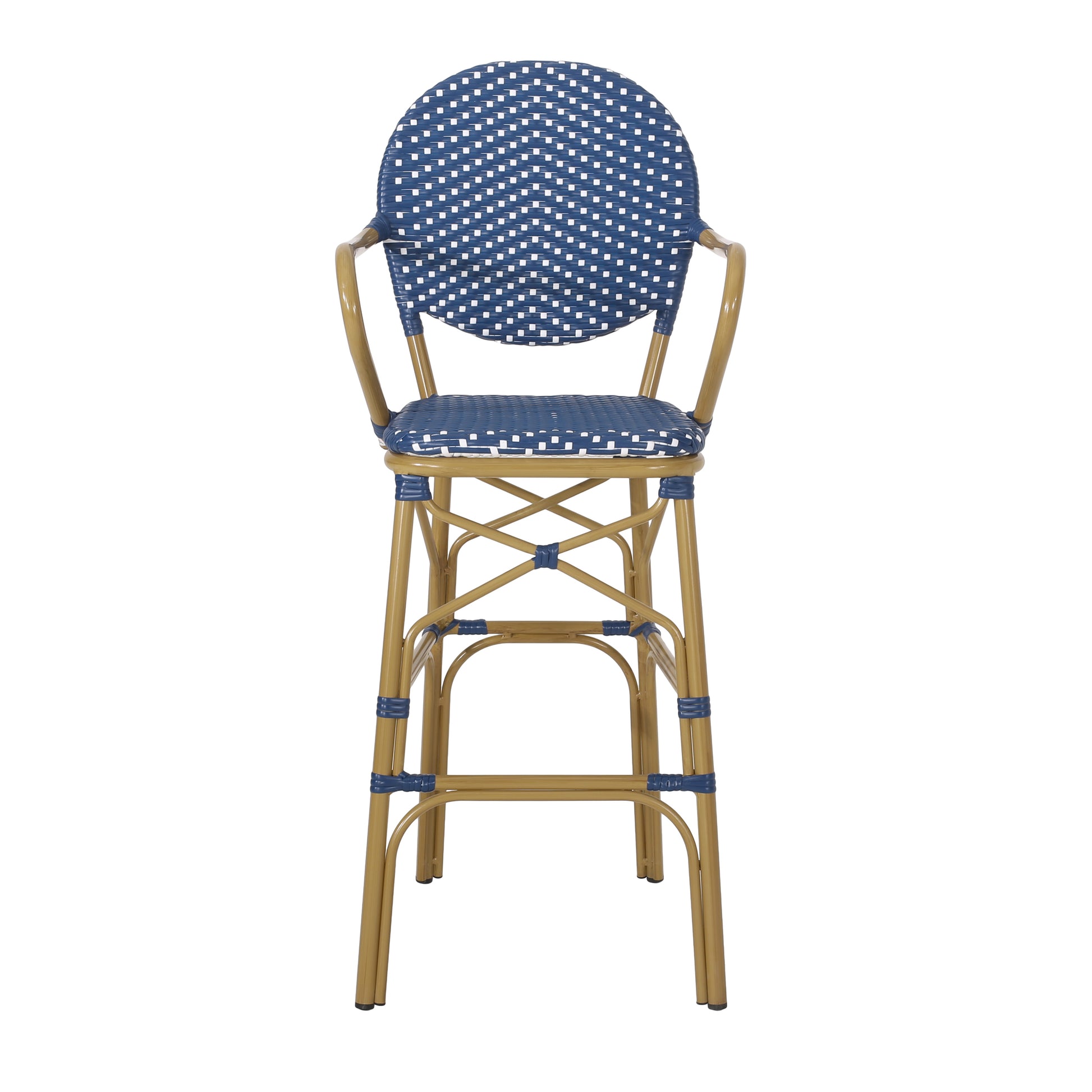 Navy Blue 2 Person Patio Barstool Set Aluminum Rattan