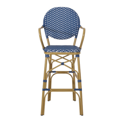 Navy Blue 2 Person Patio Barstool Set Aluminum Rattan