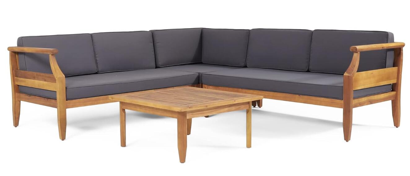 Dark Grey Acacia Wood Patio Sofa Set - 4 Piece Outdoor Seating