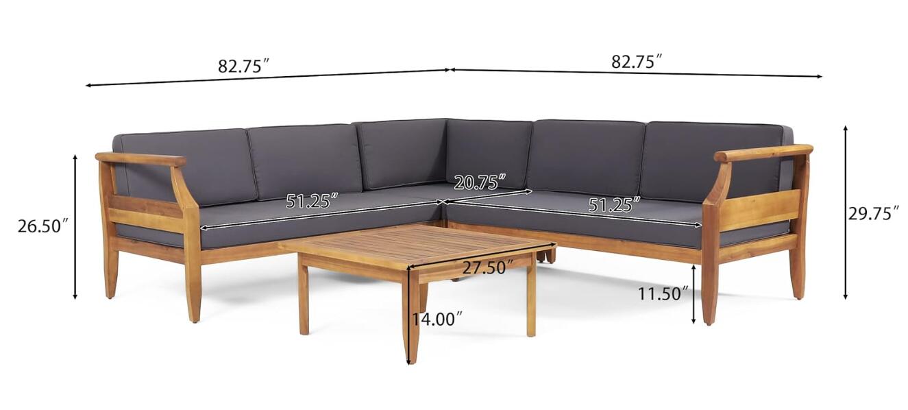 Dark Grey Acacia Wood Patio Sofa Set - 4 Piece Outdoor Seating